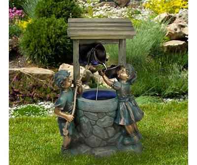 Kids At Wishing Well LED Water Fountain