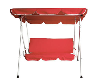 Red 3-Person Cushioned Patio Swing with Canopy