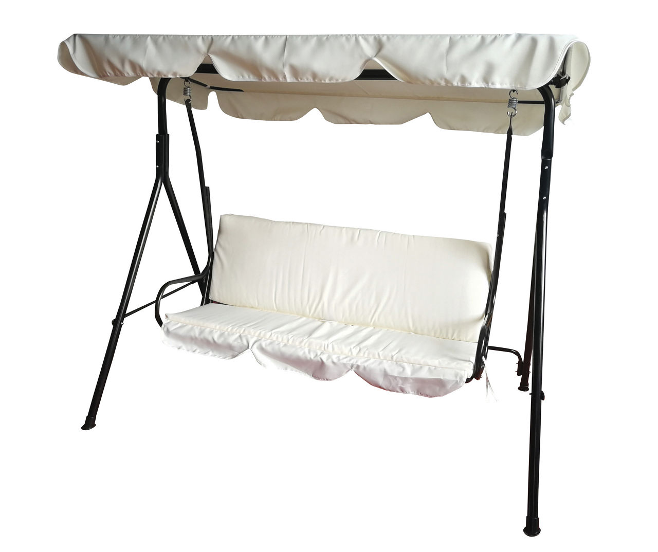 Cream 3-Person Cushioned Patio Swing with Canopy