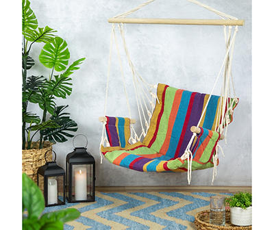 Green, Blue & Yellow Stripe Hanging Hammock Chair