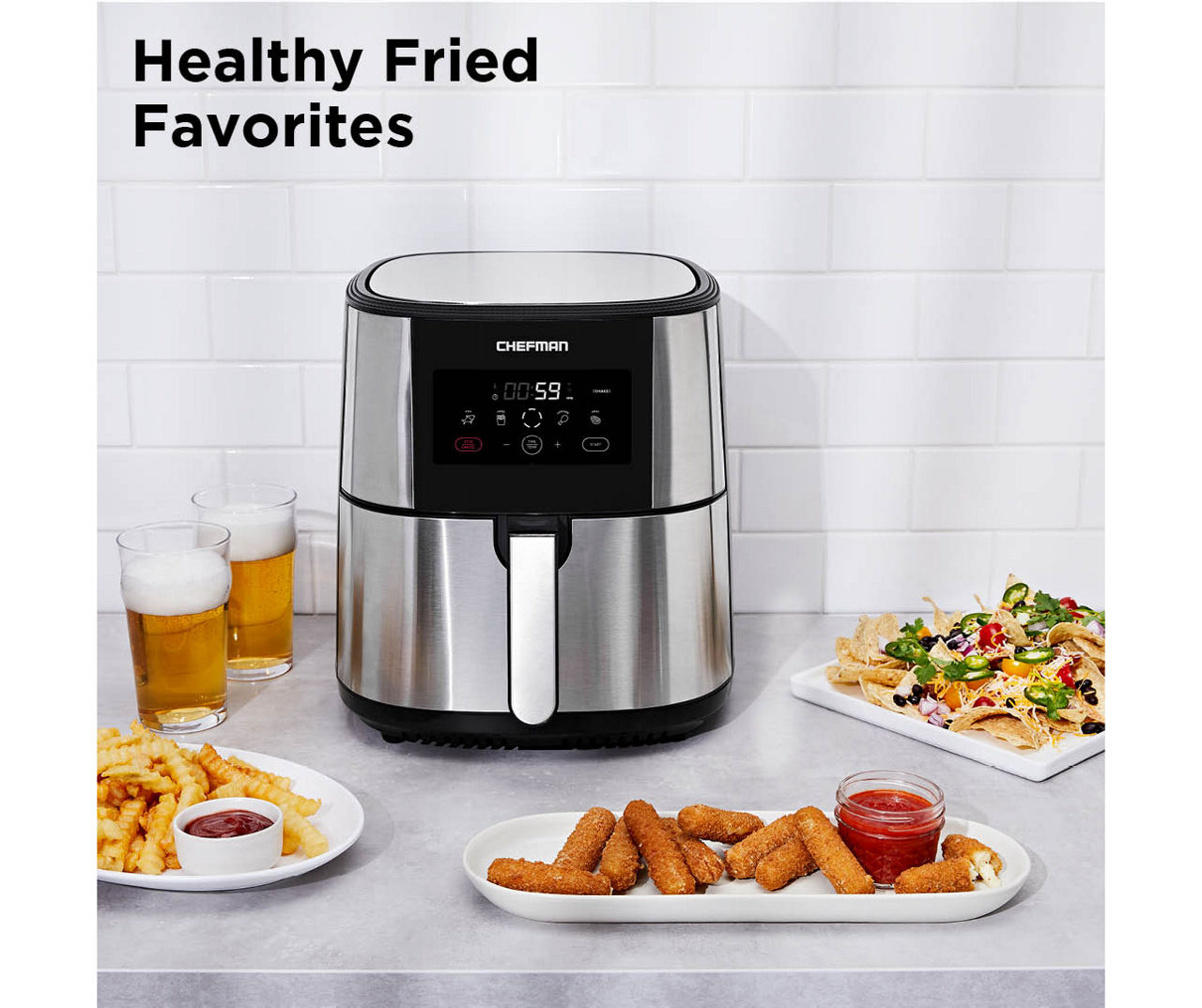 Double up dinner with Chefman's dual-basket 9-qt. Turbo Air Fryer