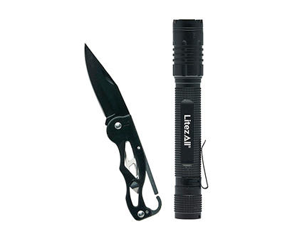Tactical Flashlight & Pocket Knife Combo