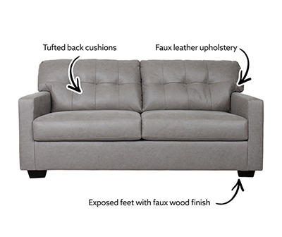 Battstone Graphite Faux Leather Sofa