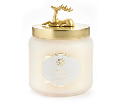 Winter Spice Reindeer Lid Frosted Glass Candle, 15 Oz.