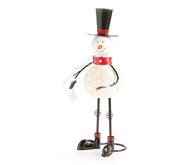 Santa's Workshop Cartoon Snowman Metal Tealight LED Candle Holder