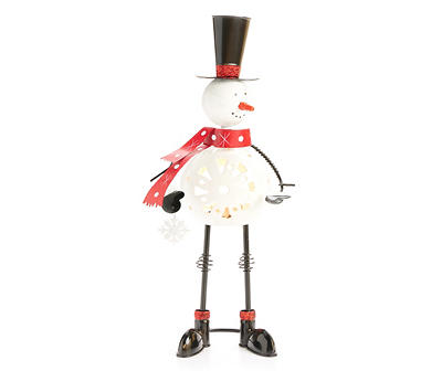 Santa's Workshop Cartoon Snowman Metal Tealight LED Candle Holder