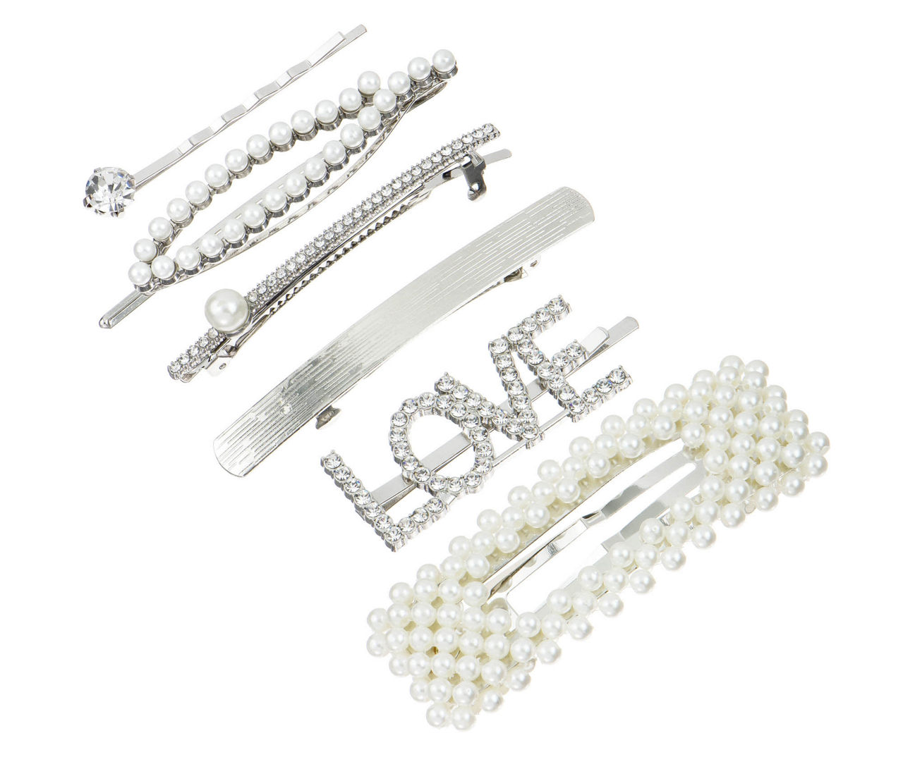 Must-Have Beauty Love 6-Piece Silvertone & Imitation Pearl Hair Clip Set