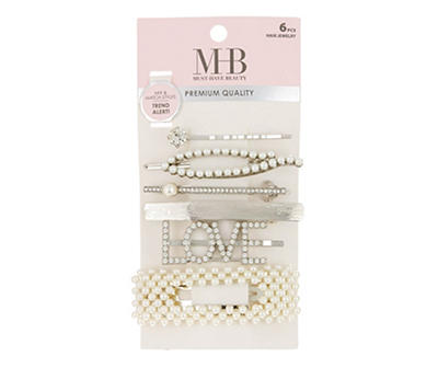 Must-Have Beauty Love 6-Piece Silvertone & Imitation Pearl Hair Clip Set