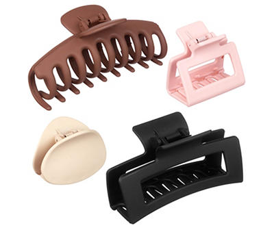 Must-Have Beauty Pink & Neutral Soft-Touch Mixed 4-Piece Hair Claw Clip Set