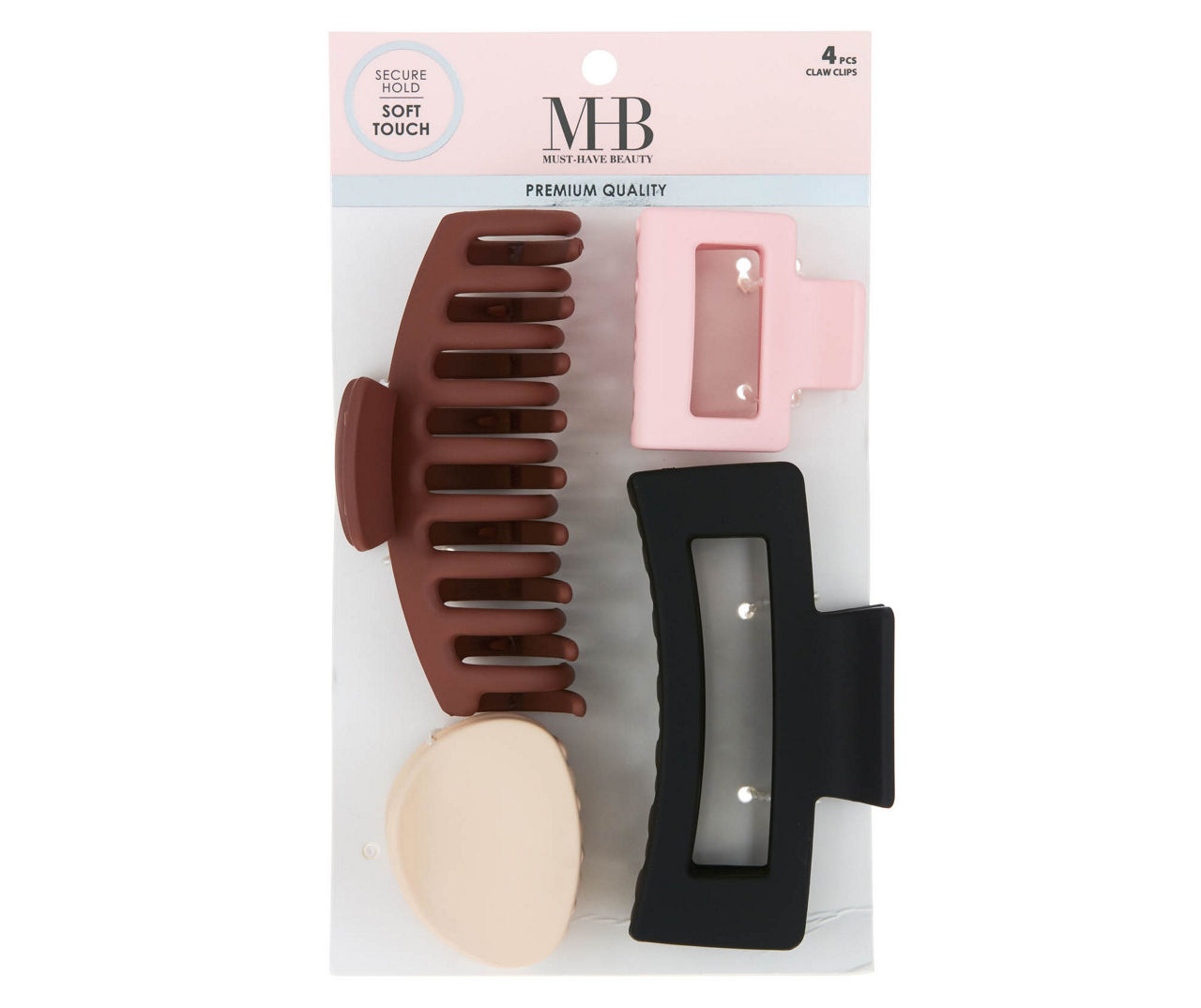 Must-Have Beauty Pink & Neutral Soft-Touch Mixed 4-Piece Hair Claw Clip Set