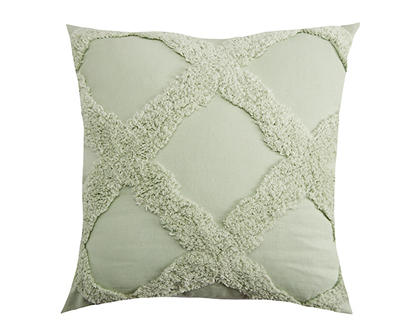 Sage Green Tufted Lattice Square Throw Pillow
