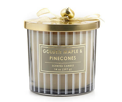 Golden Maple & Pinecones 2-Wick Striped Glass Candle, 14 Oz.