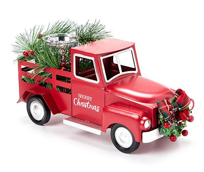 Santa's Workshop "Merry Christmas" Red Truck & Greenery Votive Candle Holder