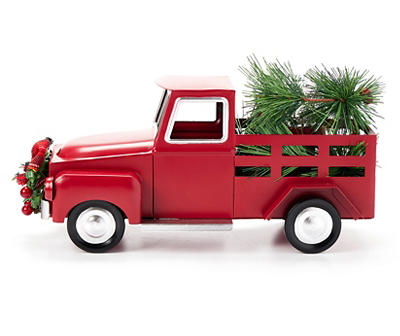 Santa's Workshop "Merry Christmas" Red Truck & Greenery Votive Candle Holder