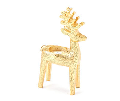 Festive Gathering Gold Deer LED Tealight Candle Holder, (7.9")