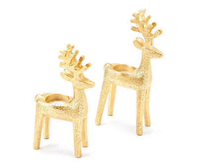 Festive Gathering Gold Deer LED Tealight Candle Holder, (7.9