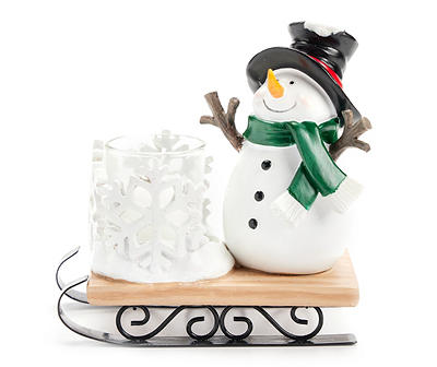 Santa's Workshop Snowman On Sleigh Votive Candle Holder