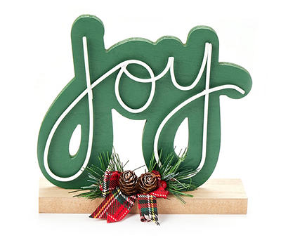 Santa's Workshop "Joy" Green Wordscript & Greenery Tabletop Decor