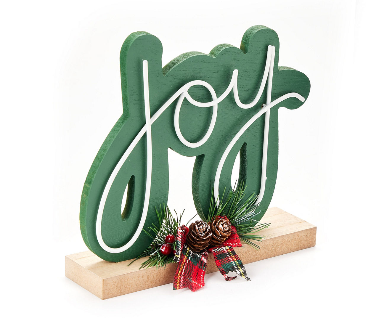 Santa's Workshop "Joy" Green Wordscript & Greenery Tabletop Decor