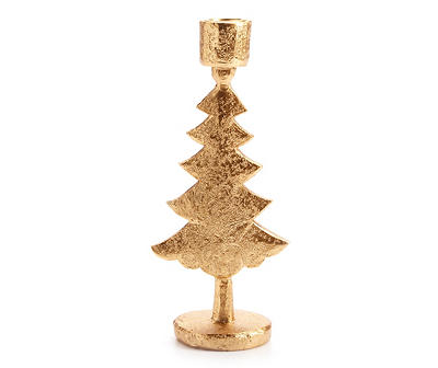 Festive Gathering Gold Tree Resin & Metal Taper Candle Holder, (9.1