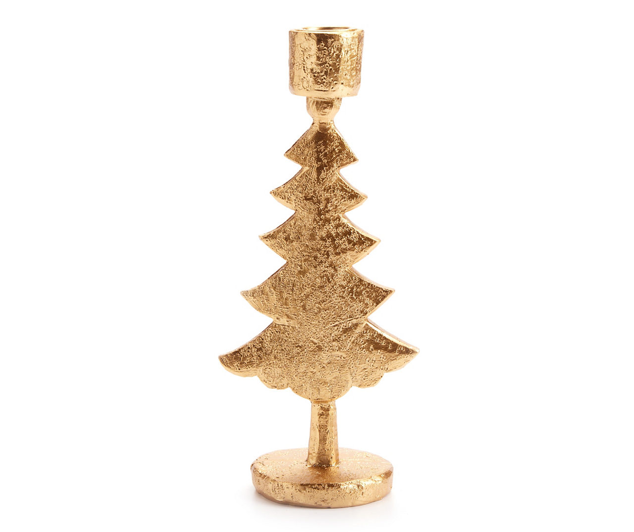 Festive Gathering Gold Tree Resin & Metal Taper Candle Holder, (9.1")