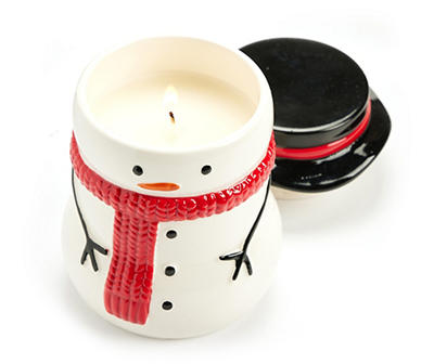 Santa's Workshop Cinnamon Cheer Snowman Ceramic Candle, 7.5 Oz.