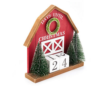 Santa's Workshop "Days Until Christmas" Red Barn & Tree Tabletop Countdown Calendar