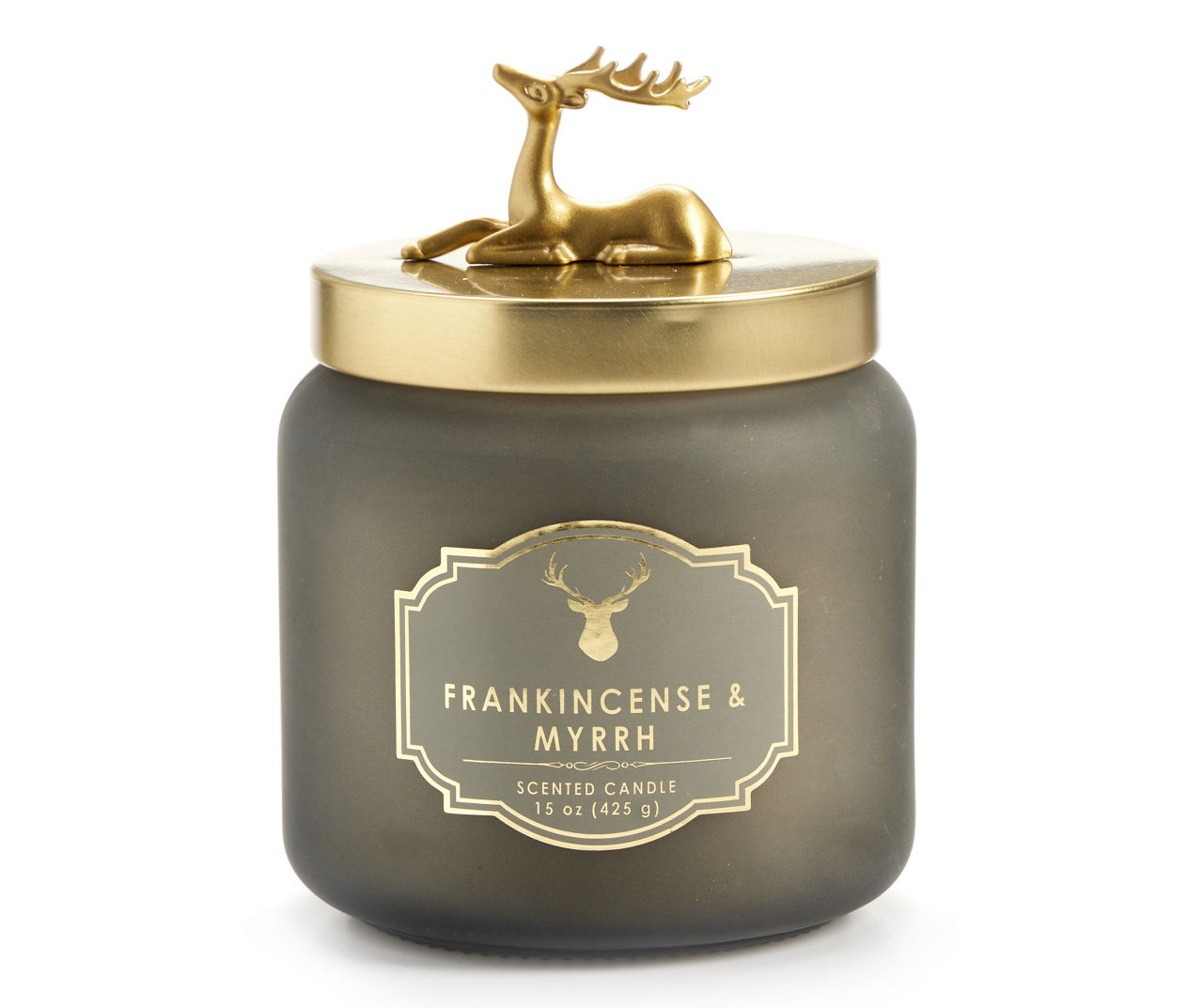 Frankincense & Myrrh Reindeer Lid Frosted Glass Candle, 15 Oz.