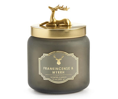 Frankincense & Myrrh Reindeer Lid Frosted Glass Candle, 15 Oz.