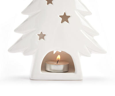Frosted Forest White Tree Ceramic Tealight Candle Holder, (8")