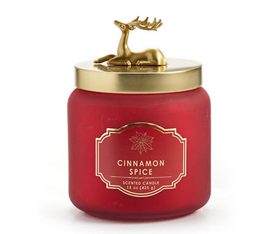 Cinnamon Spice Reindeer Lid Frosted Glass Candle, 15 Oz.