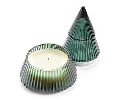 Festive Gathering Frosted Pine & Eucalyptus Glass Tree Candle, 8 Oz.