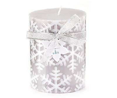 Frosted Forest Silver Snowflake Pillar Candle, (4