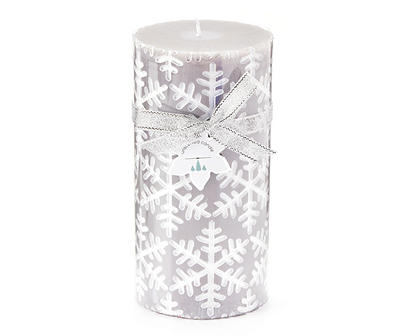 Frosted Forest Silver Snowflake Pillar Candle, (6")