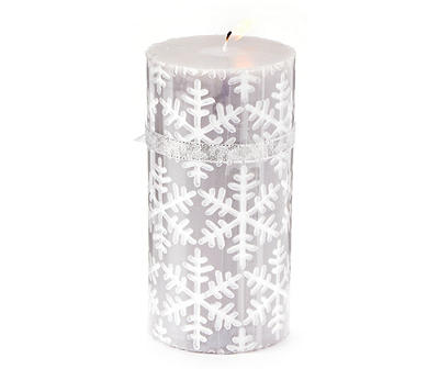 Frosted Forest Silver Snowflake Pillar Candle, (6")