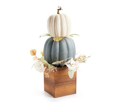 Harvest Meadow 21" White & Blue Pumpkin Stack in Wood Box