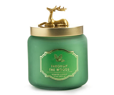 Through the Woods Reindeer Lid Frosted Glass Candle, 15 Oz.