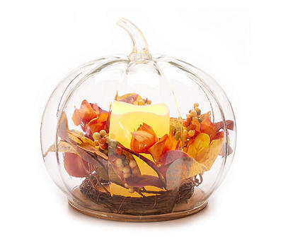 Autumn Air 8.7" Floral Filled LED Candle Glass Pumpkin
