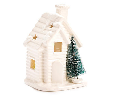 Frosted Forest White House & Bottle Brush Tree Ceramic LED Tealight Candle