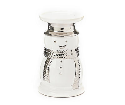 Frosted Forest Snowman Ceramic Pillar Candle Holder, (5.1")