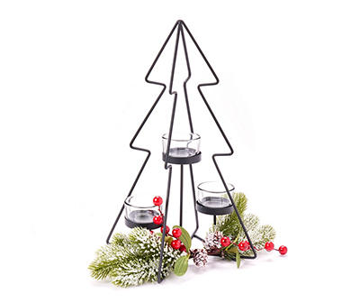 Santa's Workshop Black Metal Tree 3-Tier LED Candle Holder