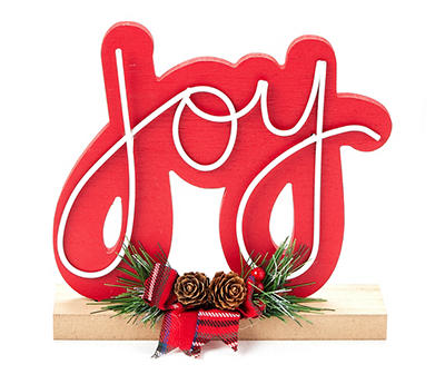Santa's Workshop "Joy" Red Wordscript & Greenery Tabletop Decor
