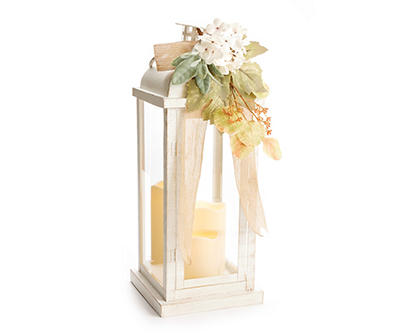 Harvest Meadow White 3-Tier LED Candle Lantern with Hydrangeas