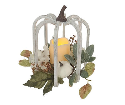 Harvest Meadow Pumpkin Frame LED Candle Lantern with Floral