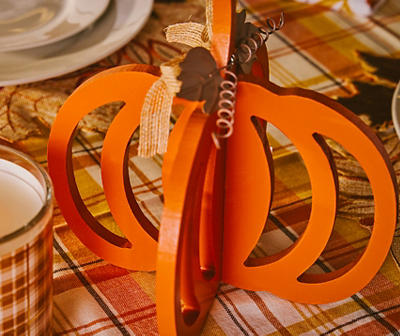 Autumn Air Orange Cut-Out Wood Pumpkin Tabletop Decor