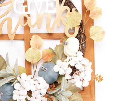 Harvest Meadow "Give Thanks" Window Frame & Floral Twig Wreath Hanging Wall Decor