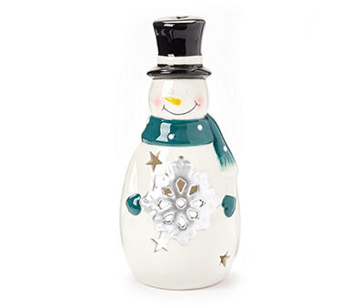 Frosted Forest Snowman & Snowflake Ceramic Tealight Candle Holder
