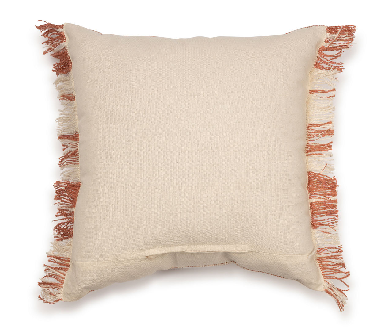 Peach & Beige Stripe Fringe-Trim Square Throw Pillow