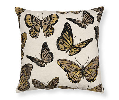 Beige & Yellow Butterfly Square Throw Pillow