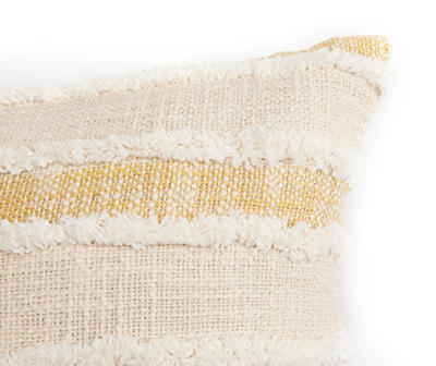 Golden Spice & Beige Fringe Stripe Square Throw Pillow